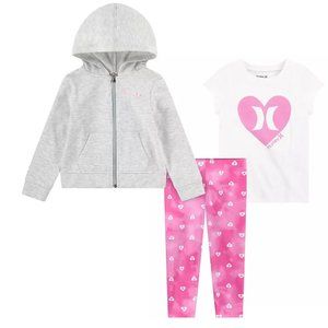 HURLEY Girls 3-piece Hoodie Jacket, Tee & Leggings - New with Tags